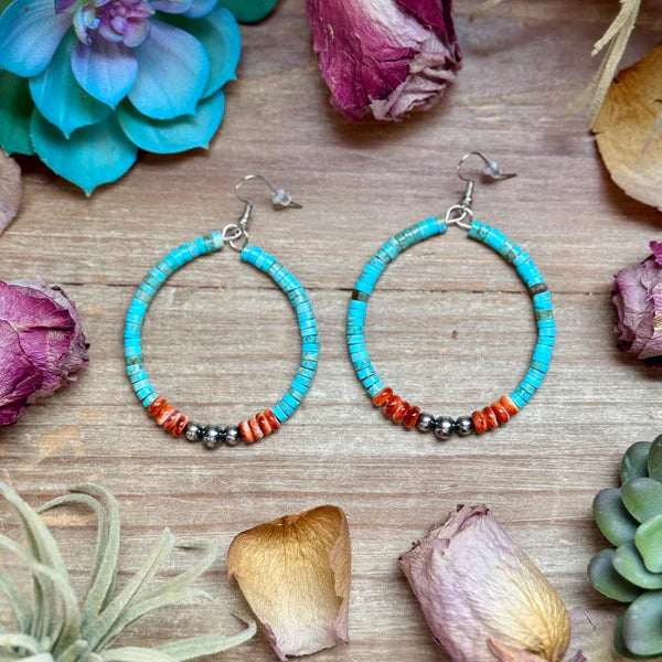 Vibrant Sterling Silver & Spiny Oyster Hoop Earrings