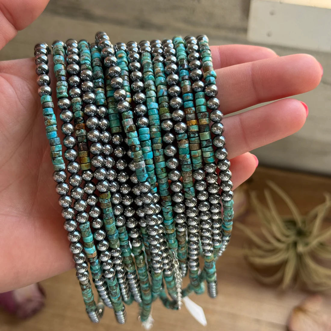 Sterling Silver Pearl & Heishi Turquoise Necklace (19")