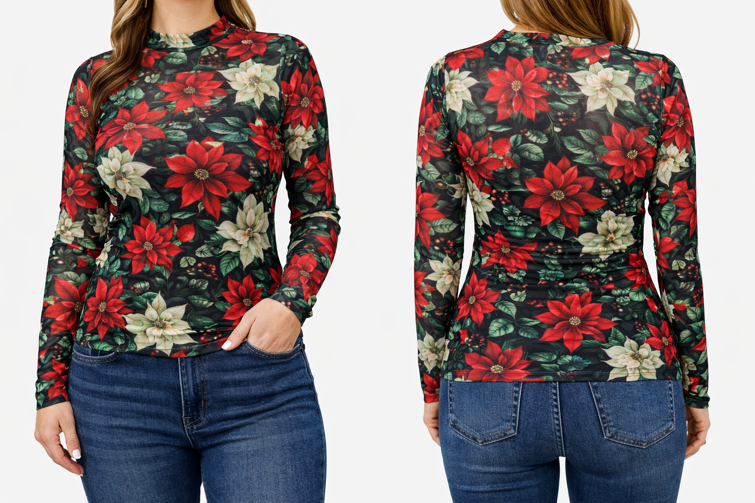 Poinsettias on the Prairie Mesh Top