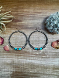 Sterling Silver Pearls Hoops with Turquoise