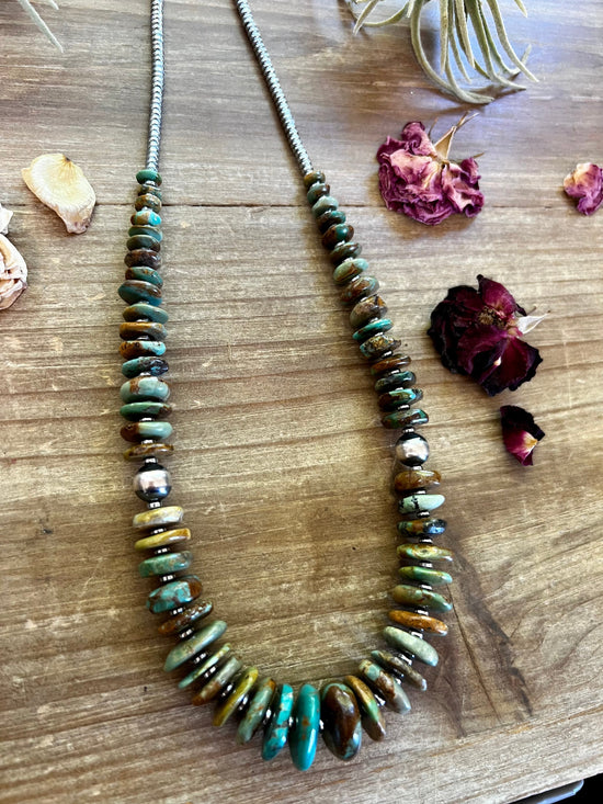 Graduated Turquoise and Sterling Silver Pearls Necklace
