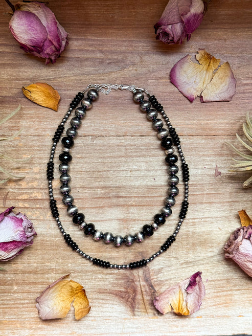Black Onyx & Sterling Silver Pearl Choker
