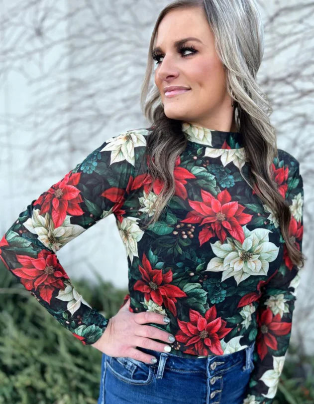 Poinsettias on the Prairie Mesh Top