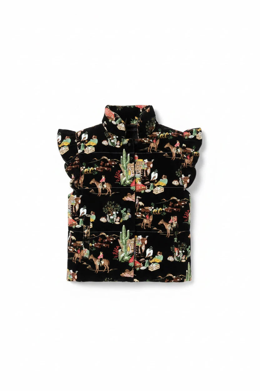 Black Wagon Wheel Ruffle Vest