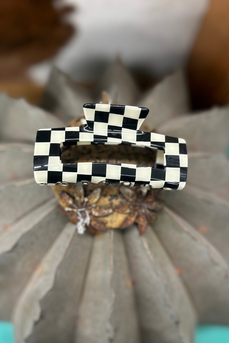Checked Funky Hair Clip - Black & White