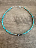 Sterling Silver Pearls & Variscite Turquoise Choker
